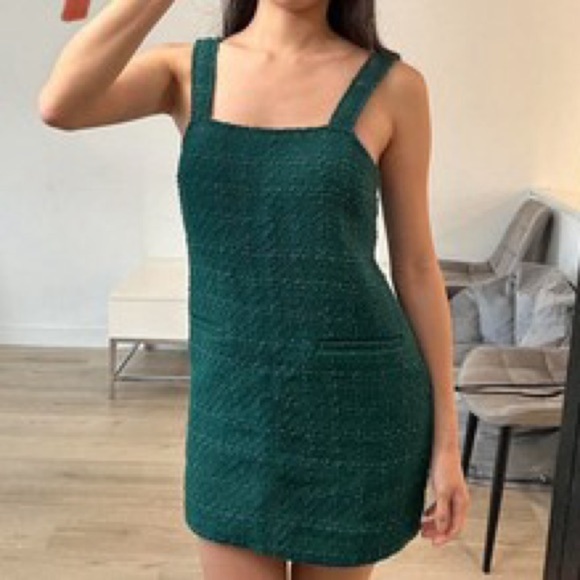Abercrombie tweed shift mini dress pinafore jumper forest emerald pockets petite - Picture 1 of 9